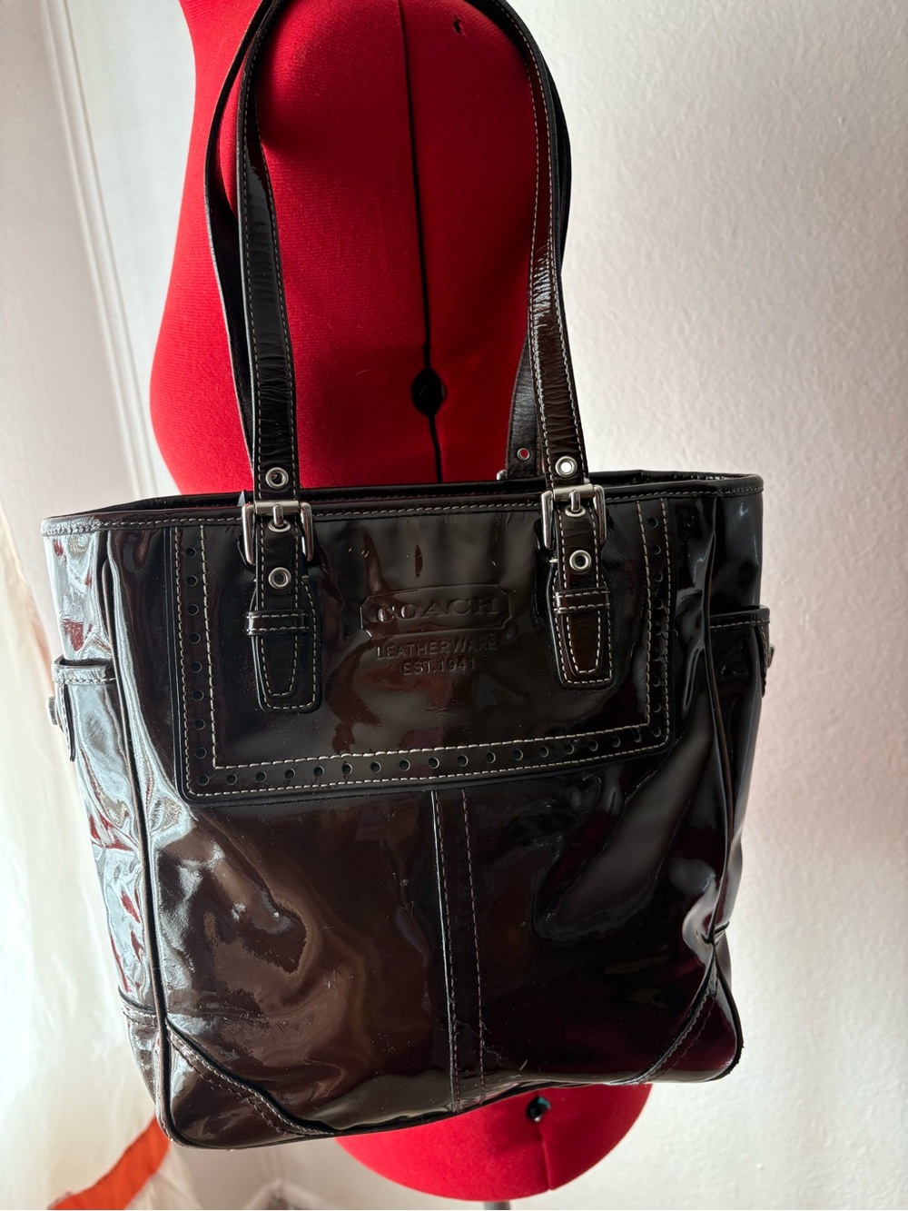 COACH Patent Leather Gallery Tote Shoulder Bag Book Handbag #11519
